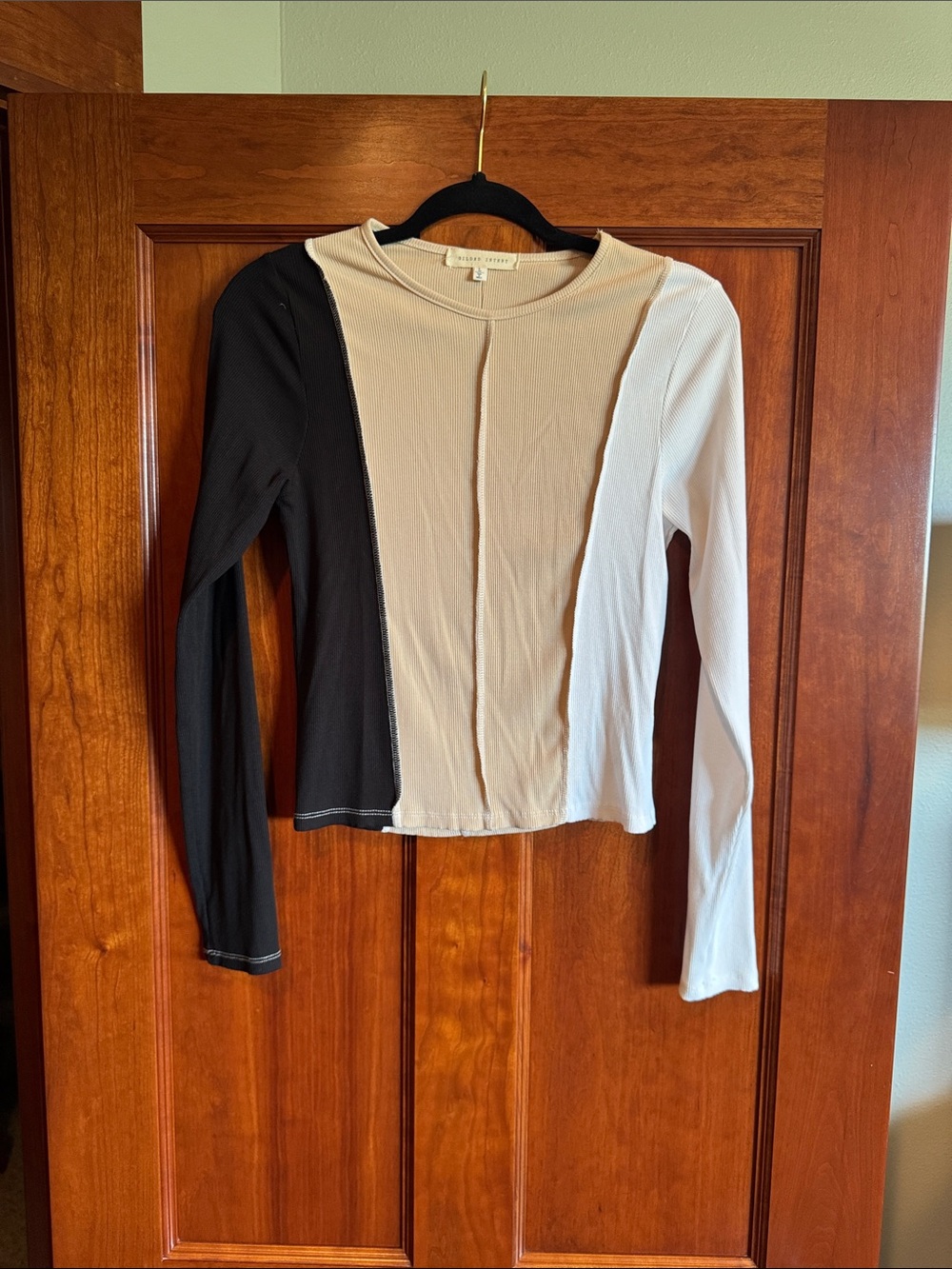 Gilded Intent Black, Cream & White Paneled Long Sleeve Top